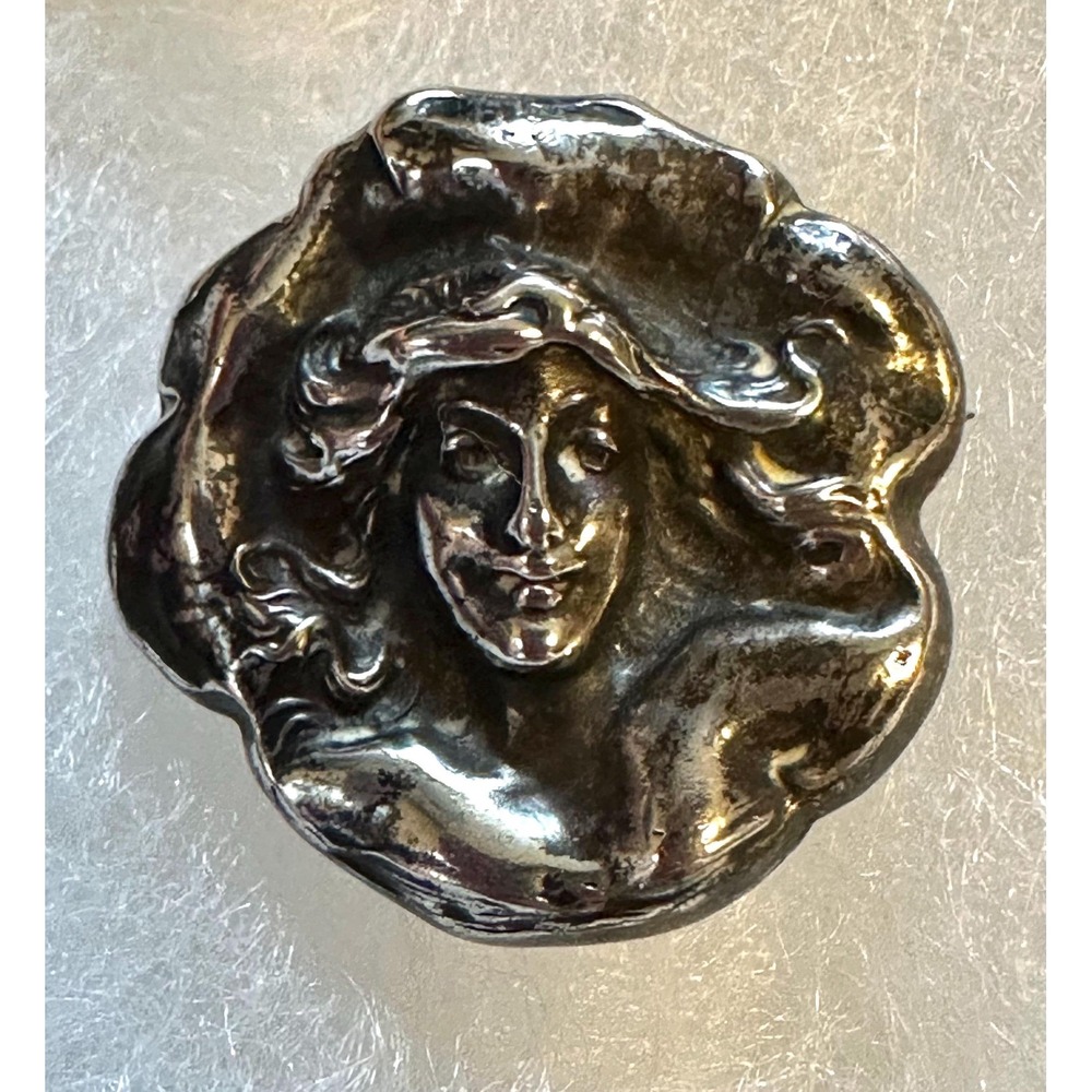 Antique Art nouveau Sterling Silver Chatelaine Watch Pin Lady's Face
